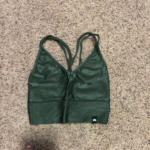 Ribbed Olive Green Crop Bralette and white